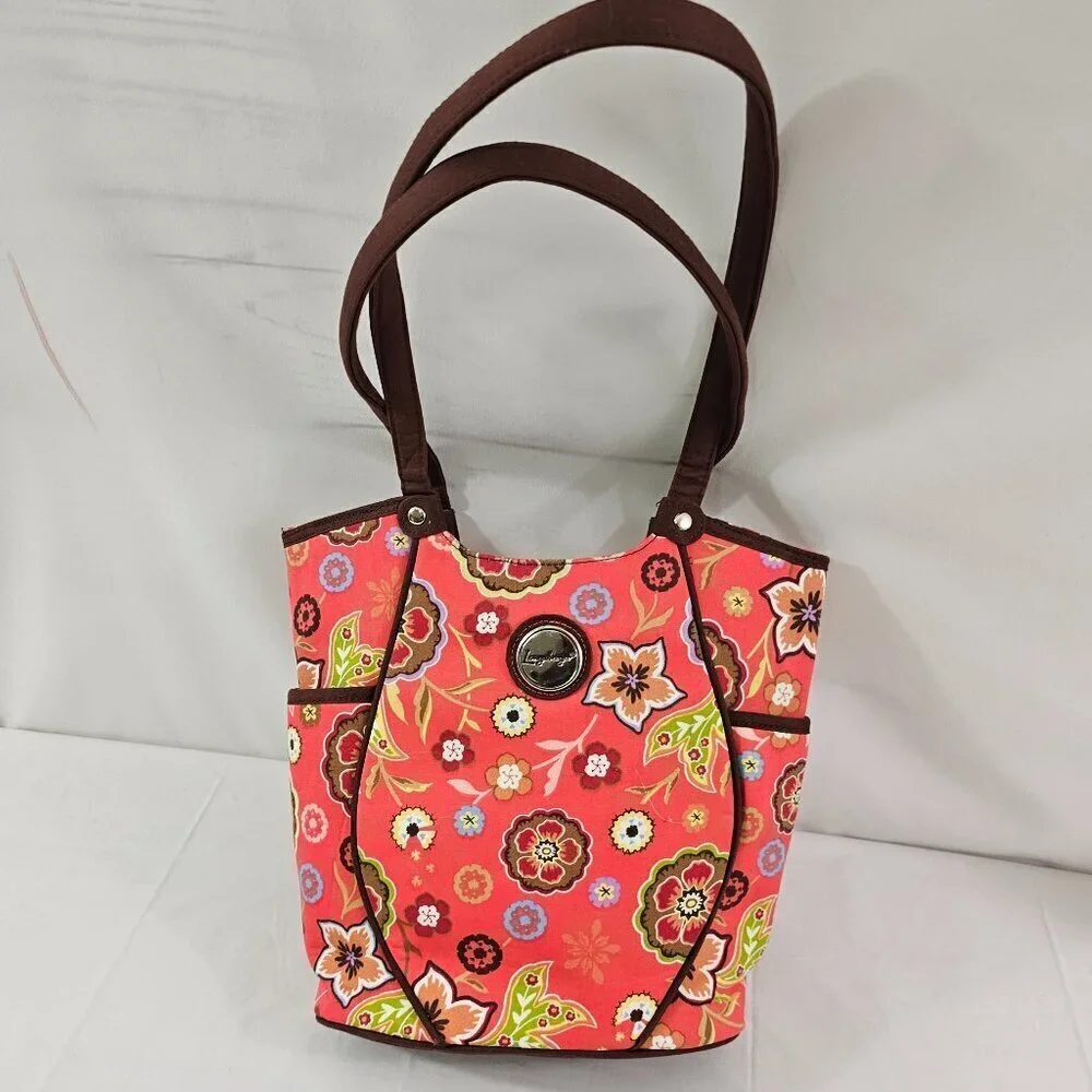 Longaberger Homestead Red Floral Print Snap Close Shoulder Handbag Purse